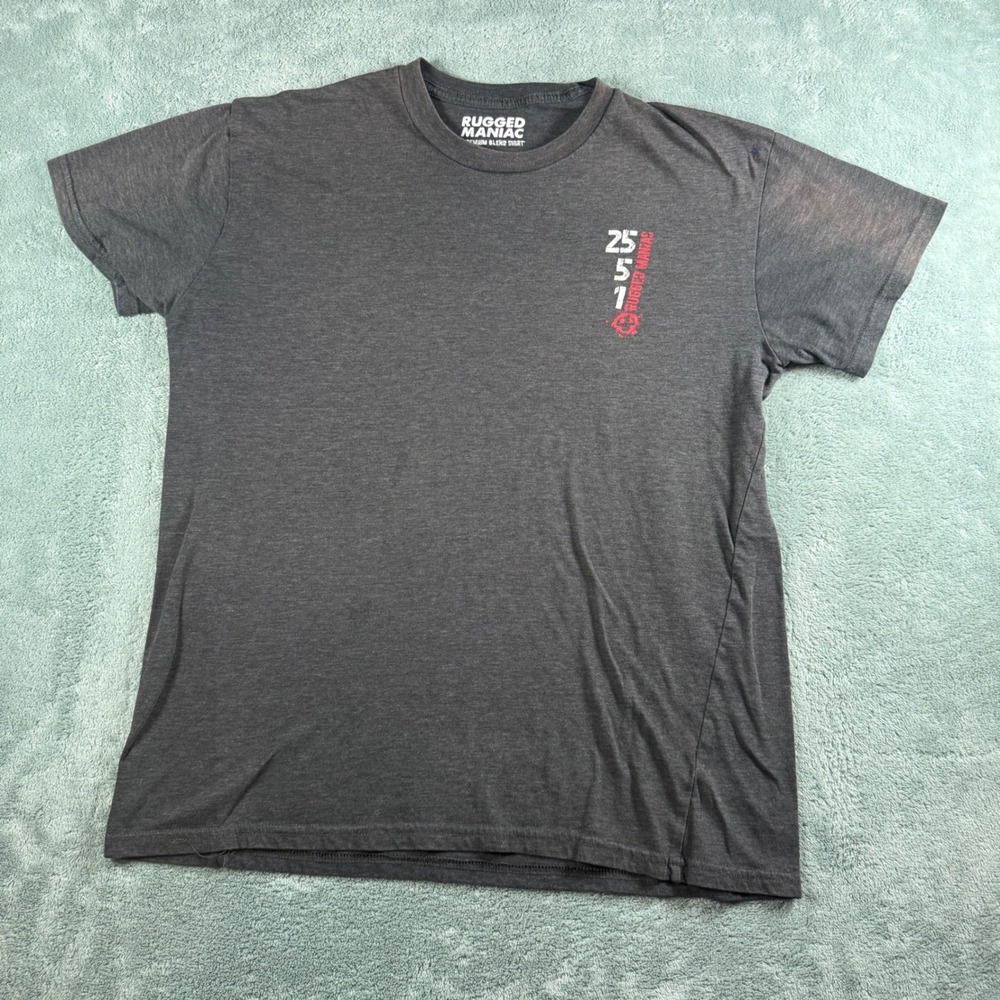 Rugged Maniac Finisher T-Shirt Mens Large Gray Heather 5K Obstacle Race Graphic
